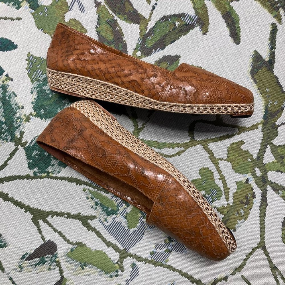 EVAN PICONE Snakeskin Leather Low Wedge Loafers 6M